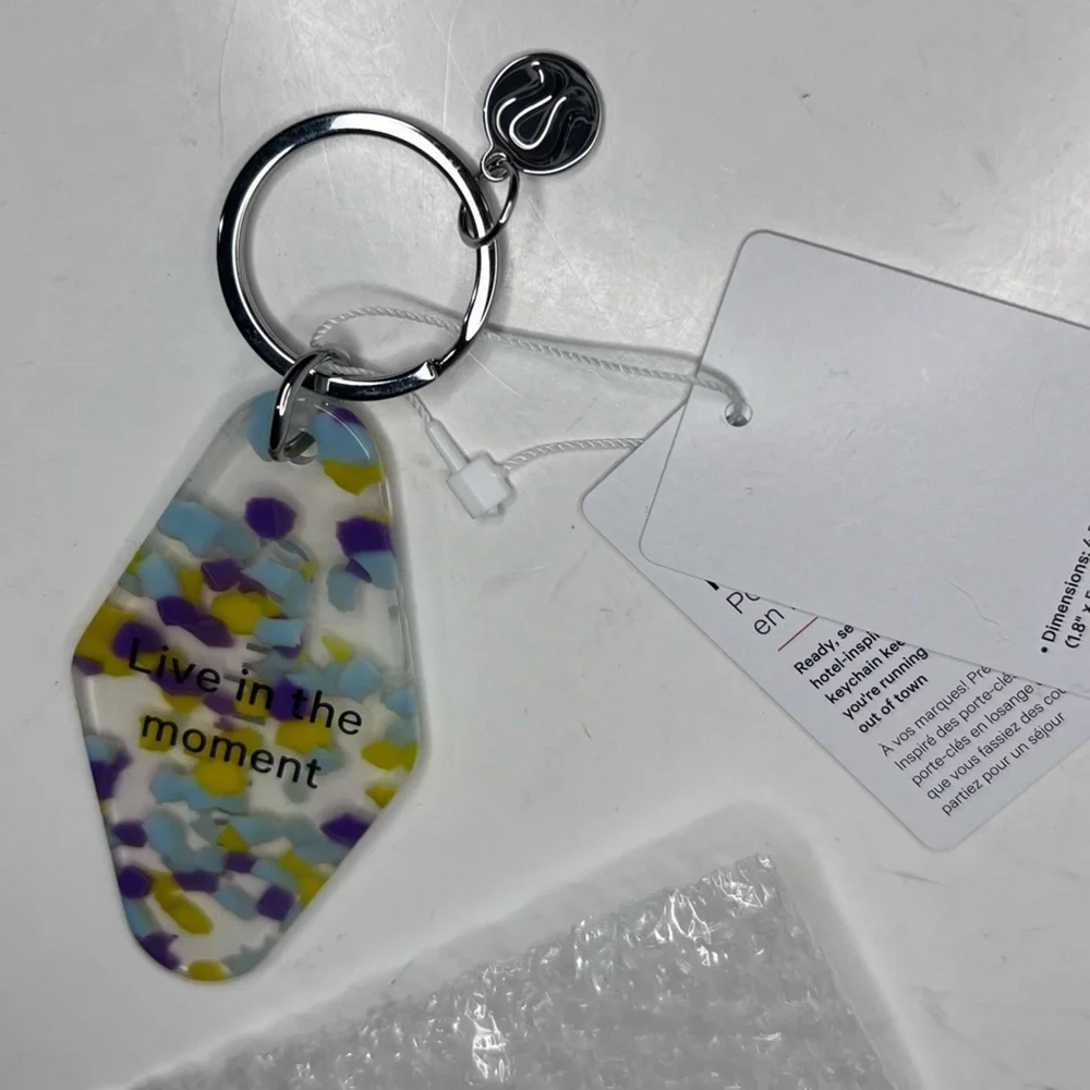 Lululemon Clear Purple Blue Yellow Diamond-Shaped Hotel Keychain New